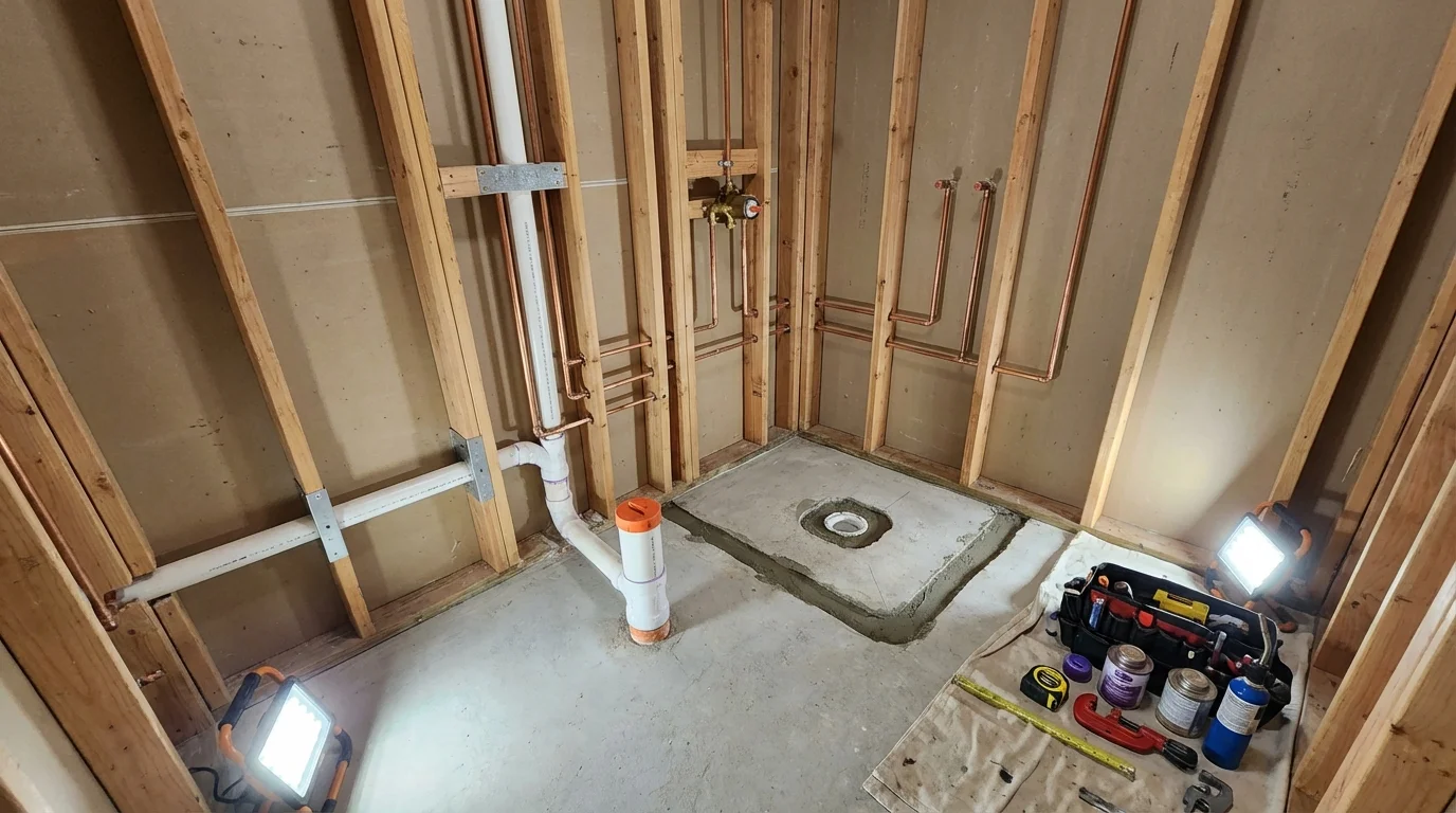Bathroom rough-in plumbing during remodel by Johns Plumbing LLC in Salinas