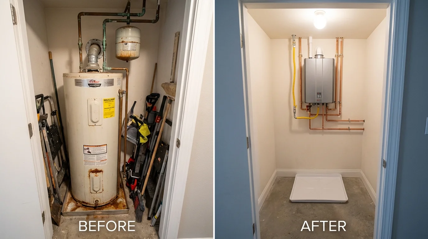 Tank water heater versus wall-mounted tankless unit comparison for Salinas, CA homeowners