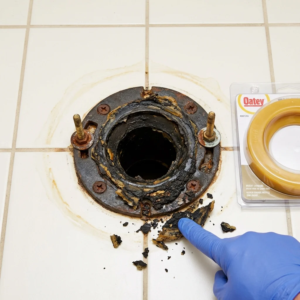 Failed wax ring showing water seepage at the base of a toilet in a Salinas, CA home